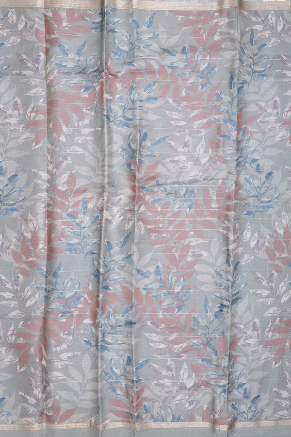 Tussar Silk Saree In Olive Grey With Floral design