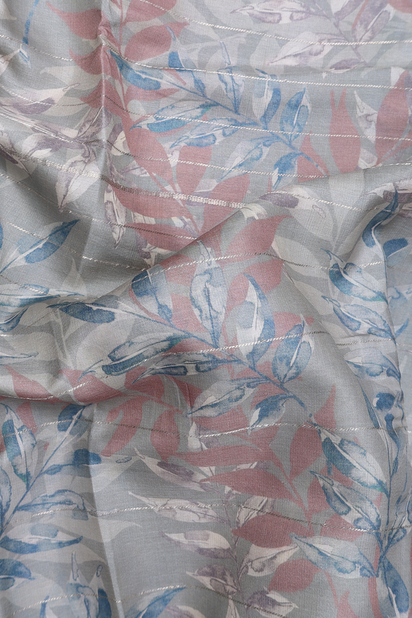 Tussar Silk Saree In Olive Grey With Floral design