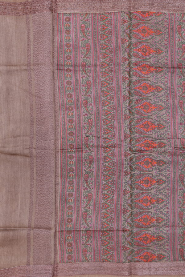 Tussar Silk Saree In Cocoa Brown With Floral Design
