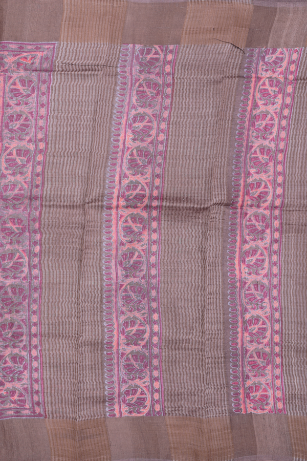 Tussar Silk Saree In Cocoa Brown With Floral Design
