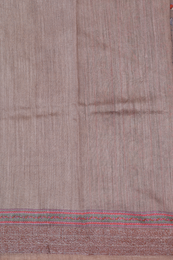 Tussar Silk Saree In Cocoa Brown With Floral Design