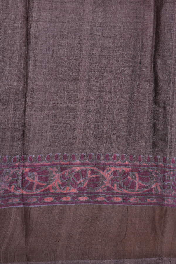 Tussar Silk Saree In Cocoa Brown With Floral Design