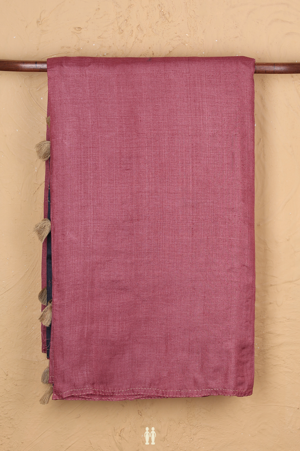 Tussar Silk Saree In Mulberry With Hand Embroidered Pallu