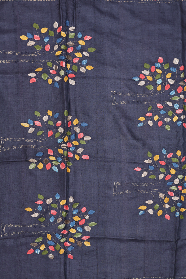 Tussar Silk Saree In Mulberry With Hand Embroidered Pallu