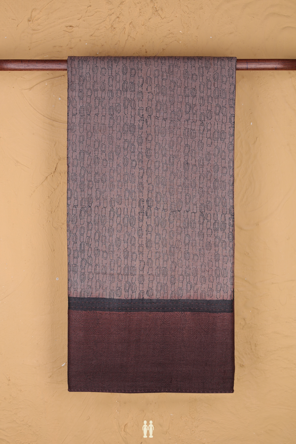 Tussar Silk Saree In Cocoa Brown With Printed Design