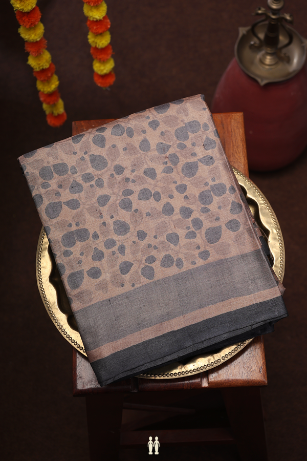 Tussar Silk Saree In Cocoa Brown With Printed Design