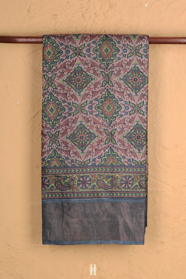 Tussar Silk Saree In Cocoa Brown With Printed Design