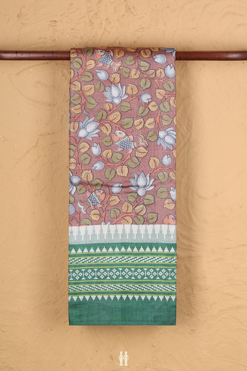 Tussar Silk Saree In Cocoa Brown With Printed Design