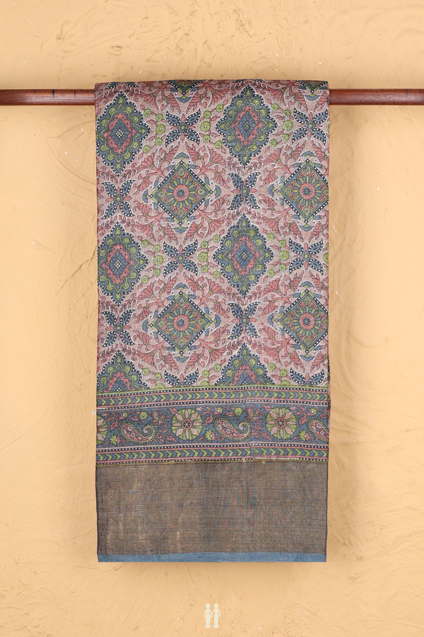 Tussar Silk Saree In Cocoa Brown With Printed Design