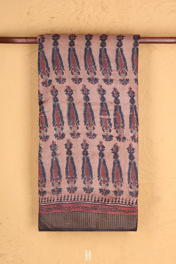 Tussar Silk Saree In Cocoa Brown With Printed Design