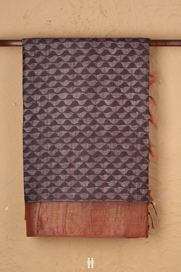 Tussar Silk Saree In Cocoa Brown With Printed Design