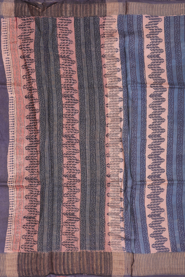 Tussar Silk Saree In Cocoa Brown With Printed Design