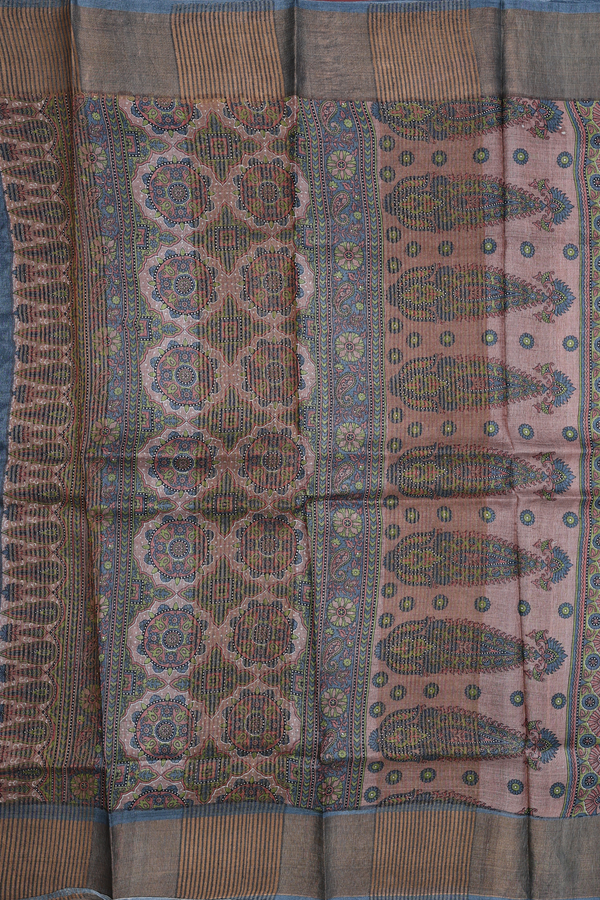 Tussar Silk Saree In Cocoa Brown With Printed Design