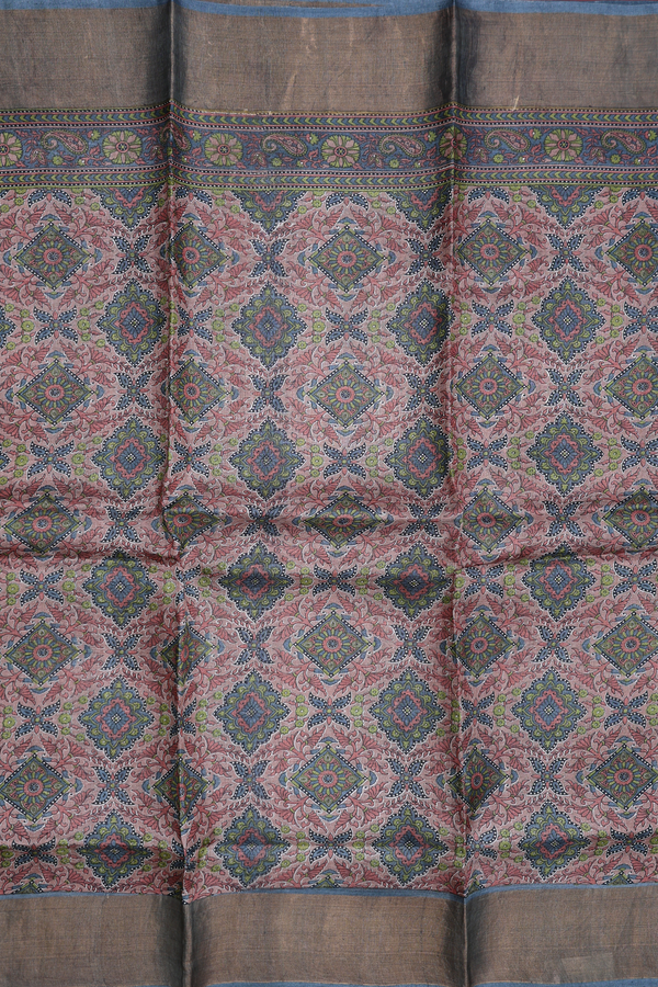 Tussar Silk Saree In Cocoa Brown With Printed Design