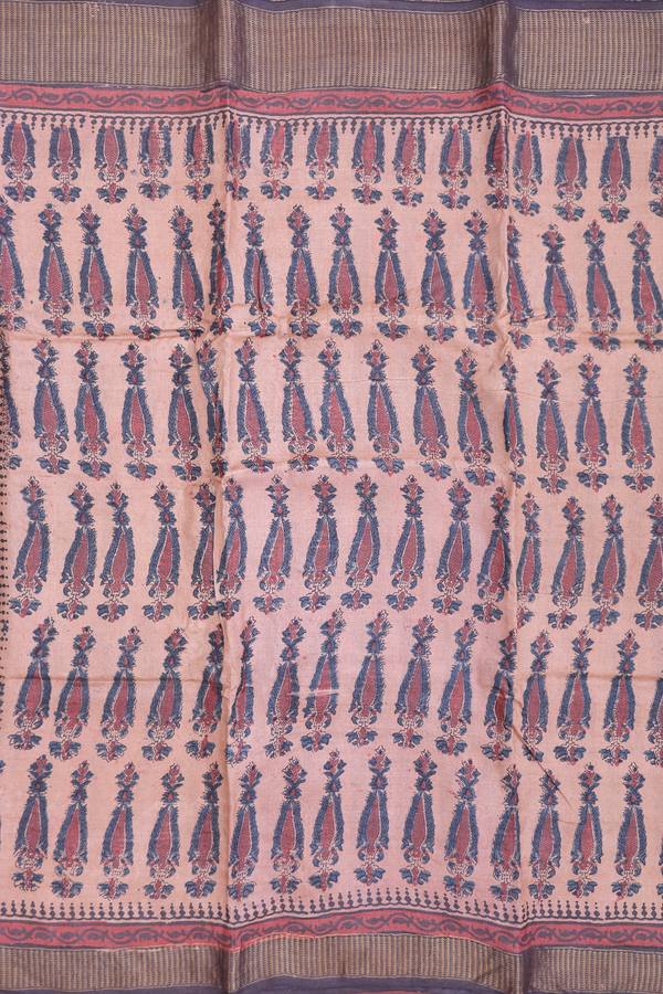 Tussar Silk Saree In Cocoa Brown With Printed Design