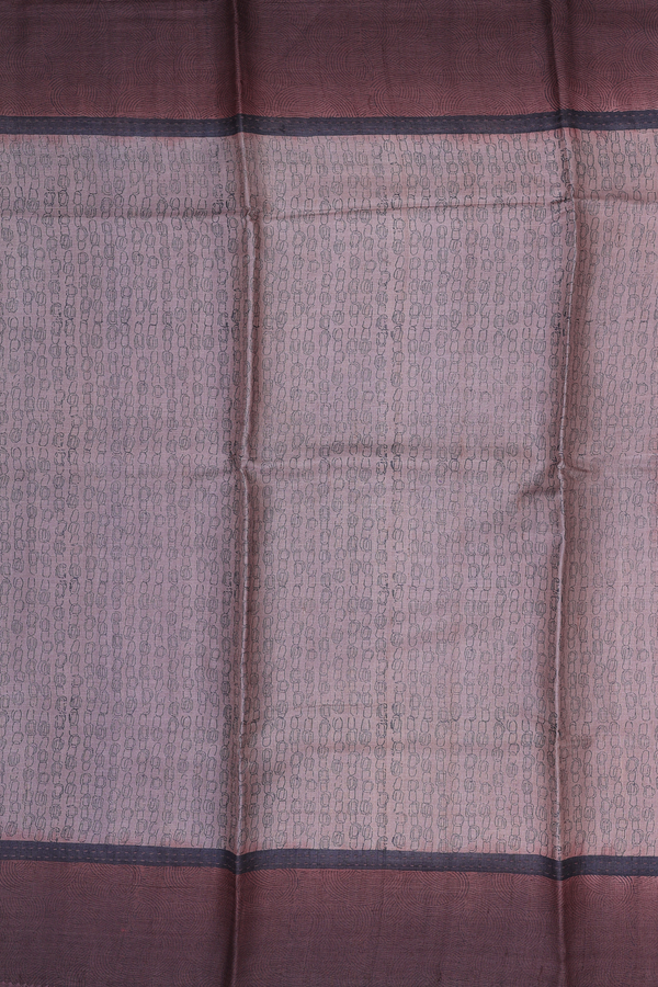 Tussar Silk Saree In Cocoa Brown With Printed Design