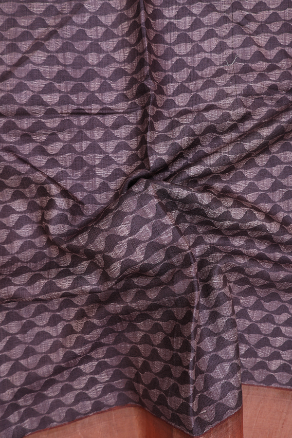 Tussar Silk Saree In Cocoa Brown With Printed Design