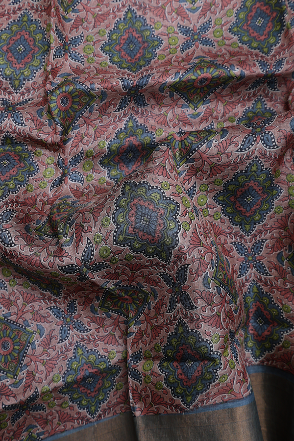 Tussar Silk Saree In Cocoa Brown With Printed Design