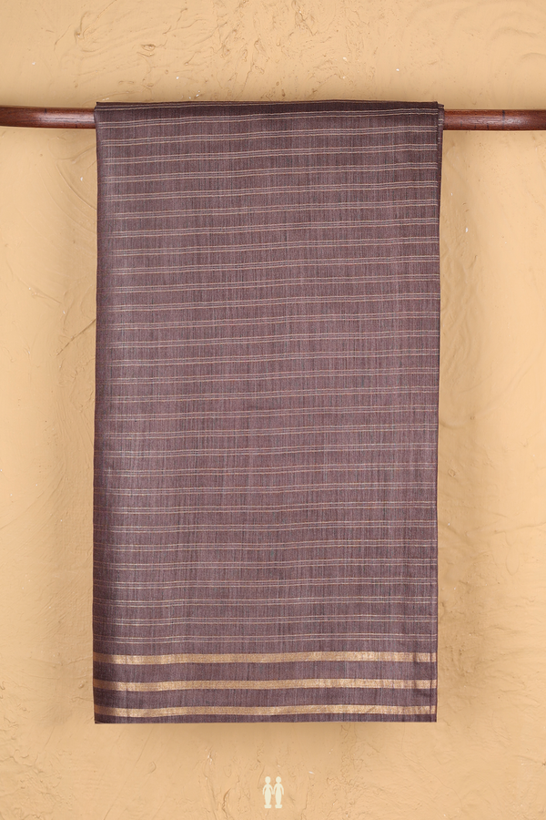 Tussar Silk Saree In Cocoa Brown With Stripes Design