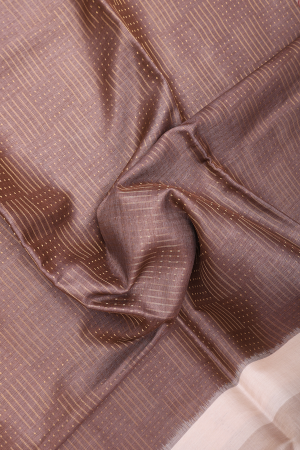 Tussar Silk Saree In Cocoa Brown With Stripes Design