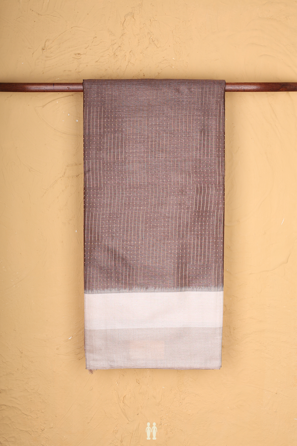 Tussar Silk Saree In Cocoa Brown With Stripes Design