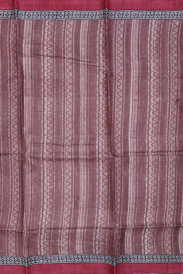 Tussar Silk Saree In Cocoa Brown With Stripes Design