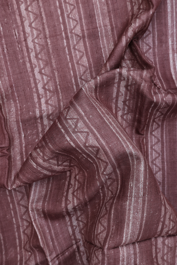 Tussar Silk Saree In Cocoa Brown With Stripes Design