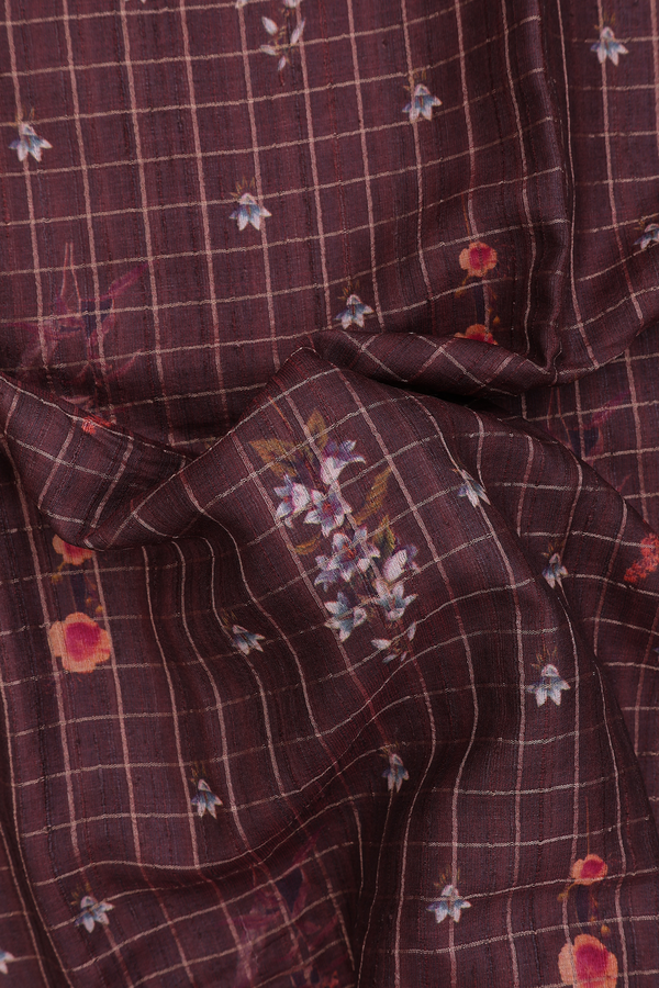 Tussar Silk Saree In Coffee Brown With Checks Design