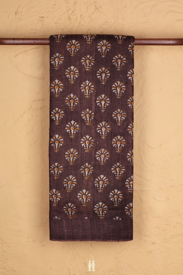 Tussar Silk Saree In Coffee Brown With Printed Design