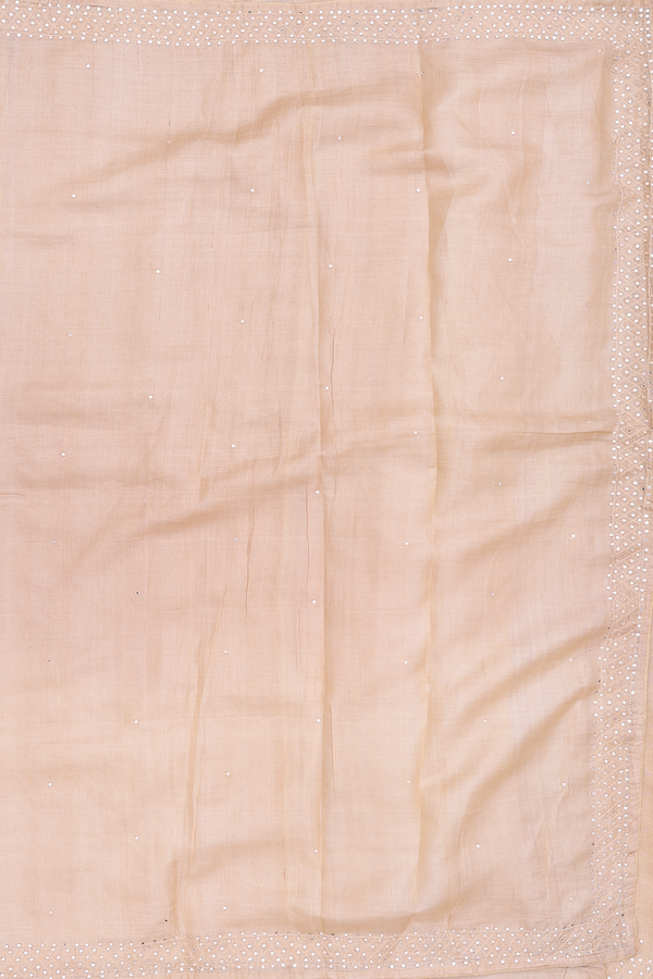 Tussar Silk Saree In Coffee Cream With Mirror Work Buttis