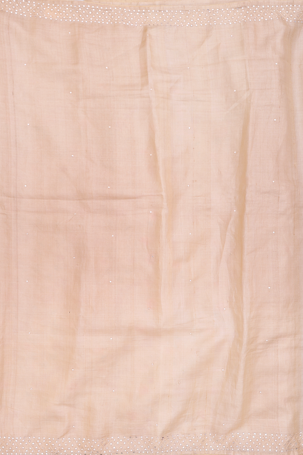 Tussar Silk Saree In Coffee Cream With Mirror Work Buttis