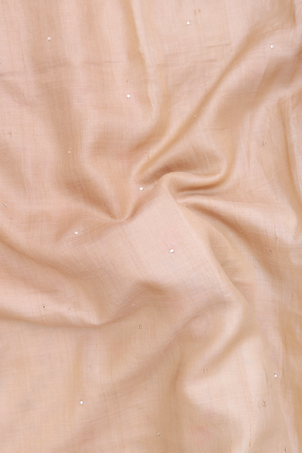 Tussar Silk Saree In Coffee Cream With Mirror Work Buttis