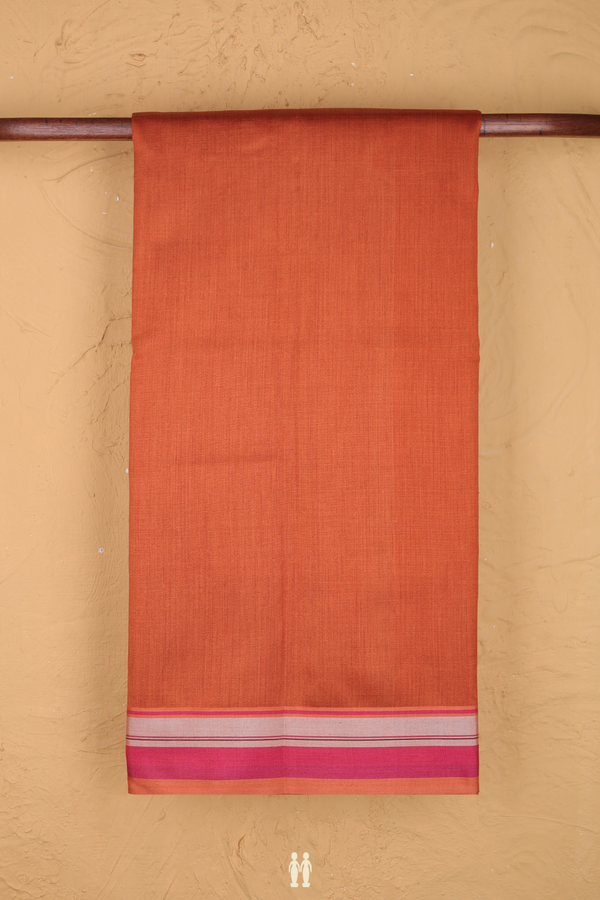 Tussar Silk Saree In Copper Orange With Contrast Border