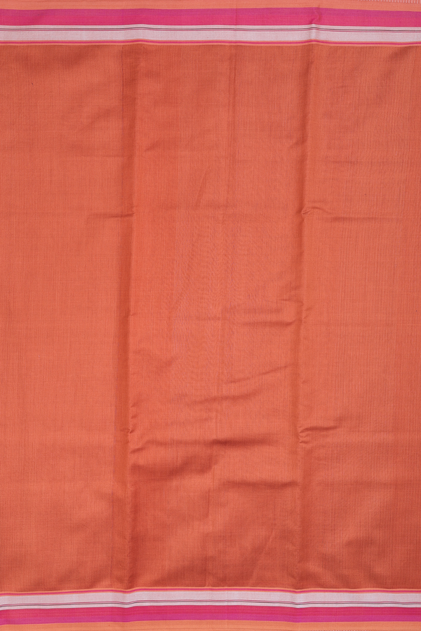 Tussar Silk Saree In Copper Orange With Contrast Border
