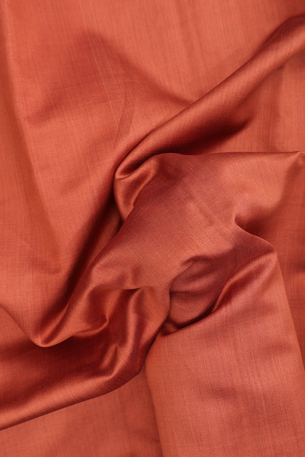 Tussar Silk Saree In Copper Orange With Contrast Border