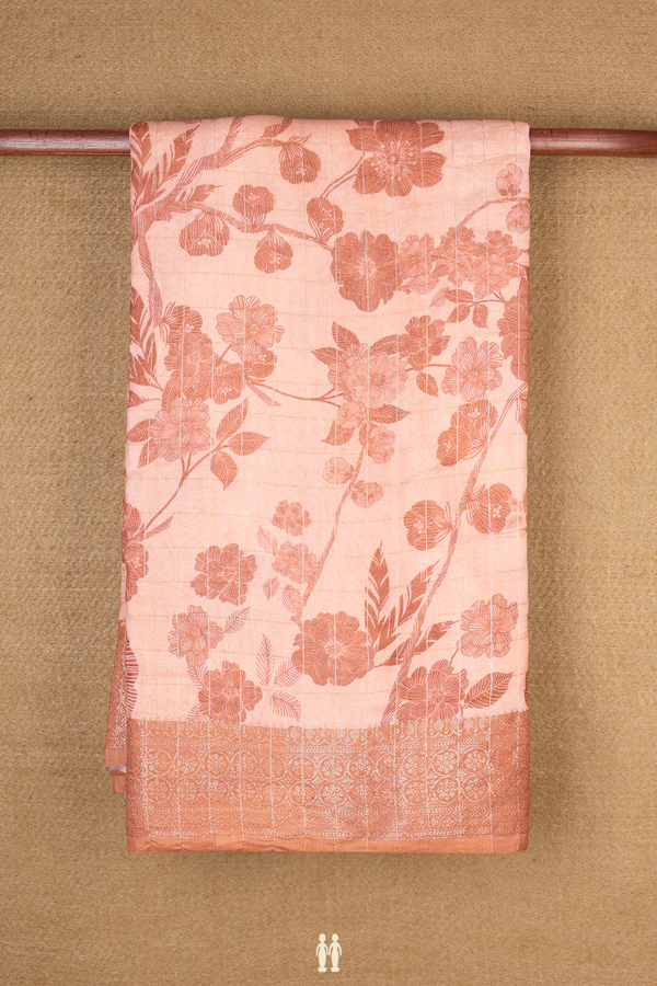 Tussar Silk Saree In Copper Pink With Floral Printed Design