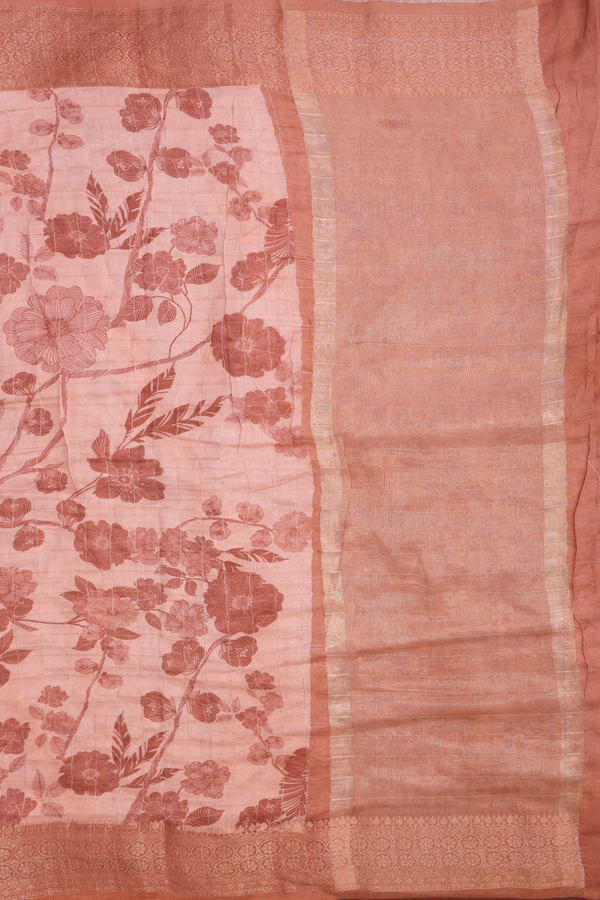 Tussar Silk Saree In Copper Pink With Floral Printed Design