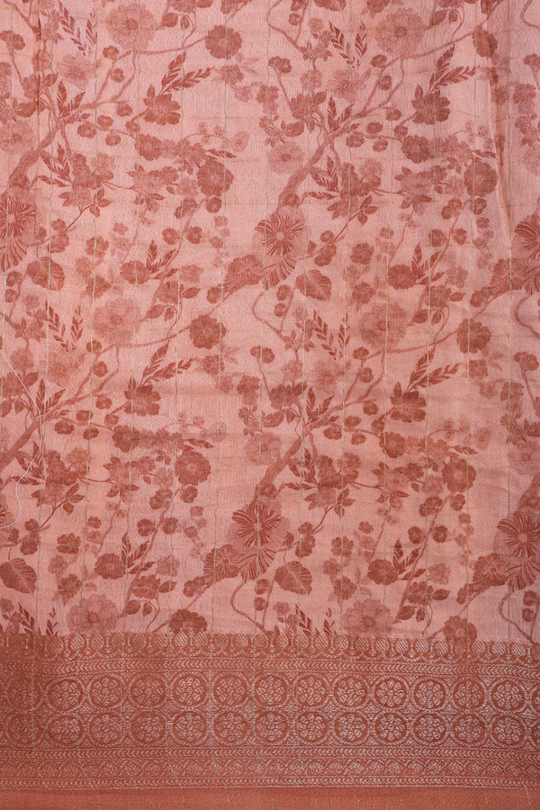 Tussar Silk Saree In Copper Pink With Floral Printed Design
