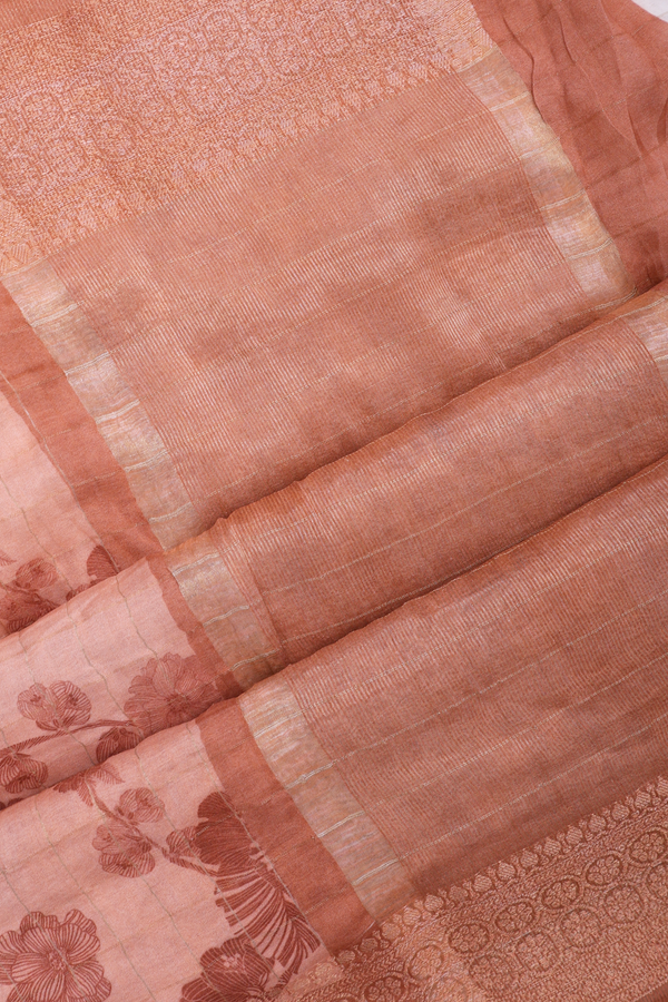 Tussar Silk Saree In Copper Pink With Floral Printed Design