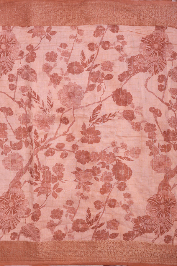Tussar Silk Saree In Copper Pink With Floral Printed Design