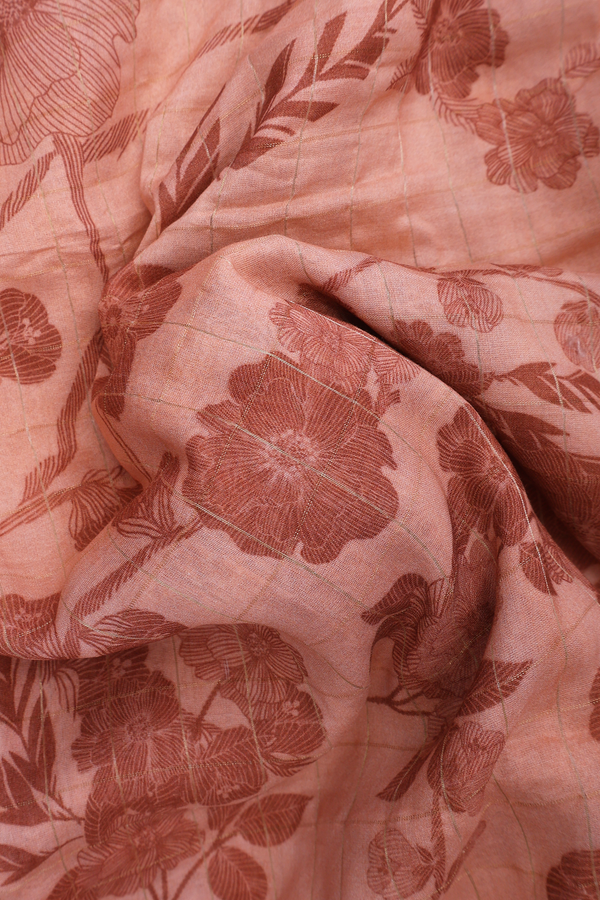 Tussar Silk Saree In Copper Pink With Floral Printed Design