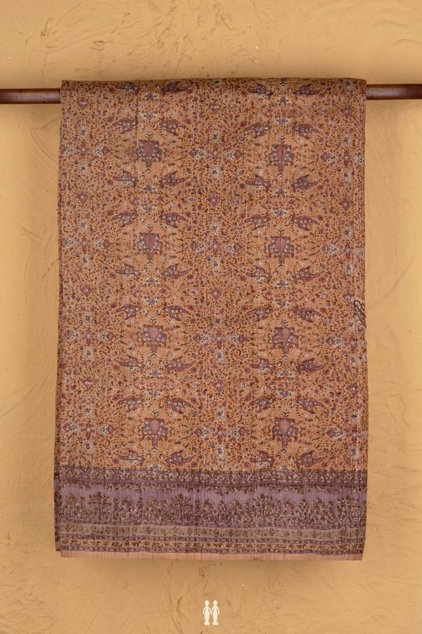 Tussar Silk Saree In Pastel Orange With Printed Design