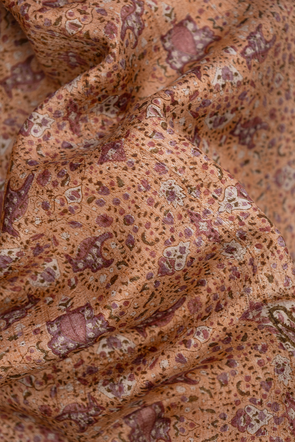 Tussar Silk Saree In Pastel Orange With Printed Design