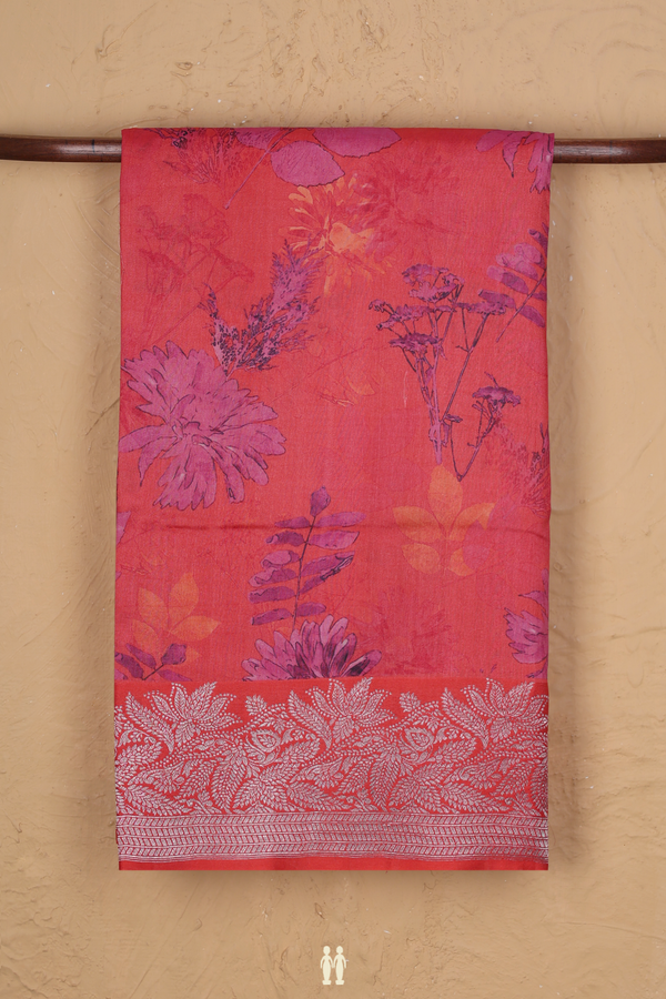 Tussar Silk Saree In Pink With Floral Design