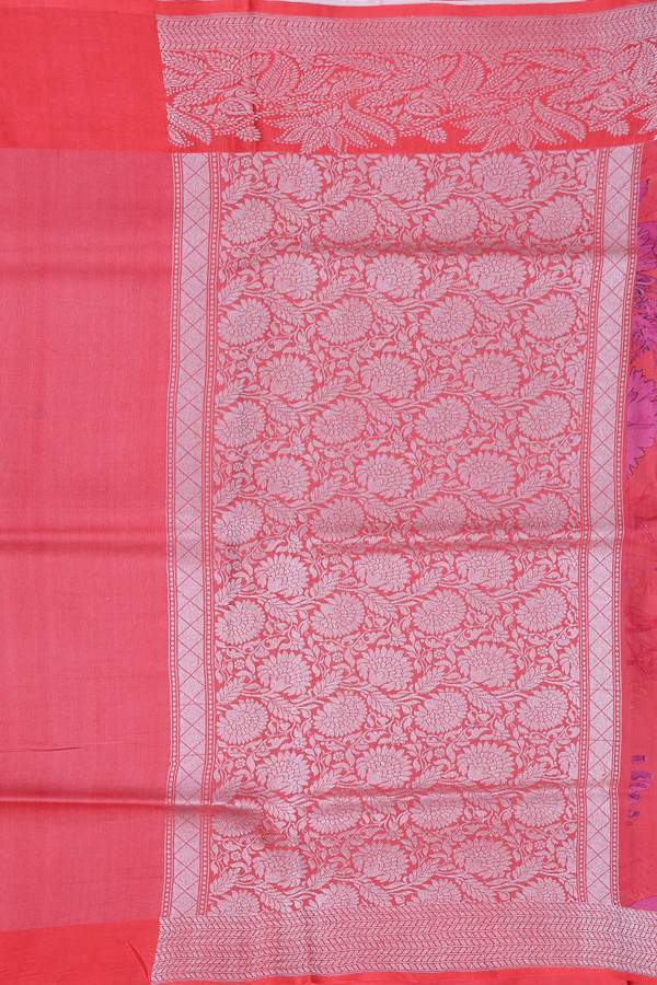 Tussar Silk Saree In Pink With Floral Design