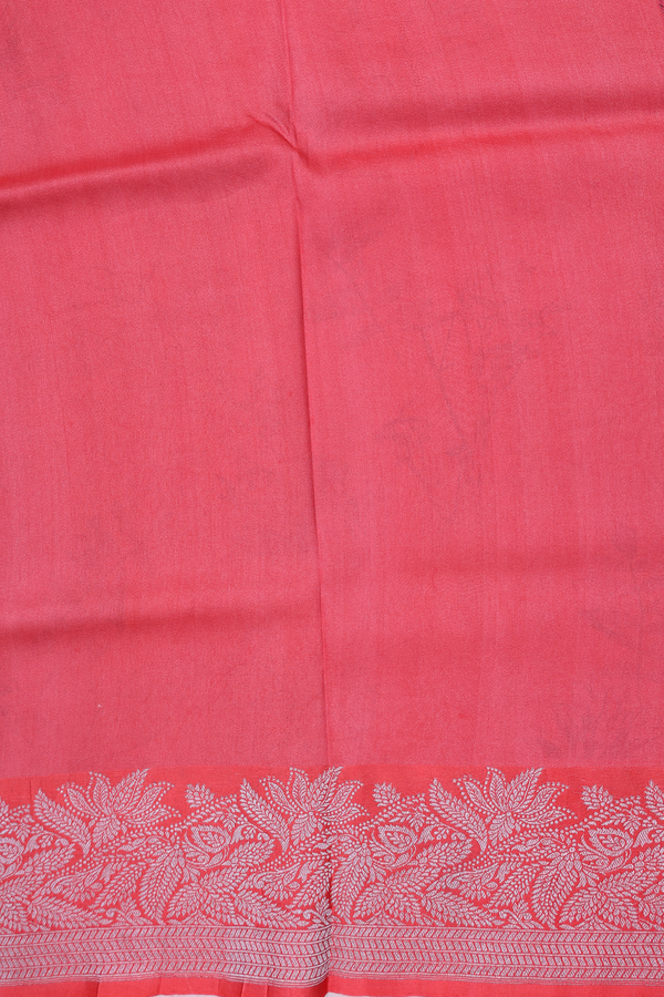 Tussar Silk Saree In Pink With Floral Design