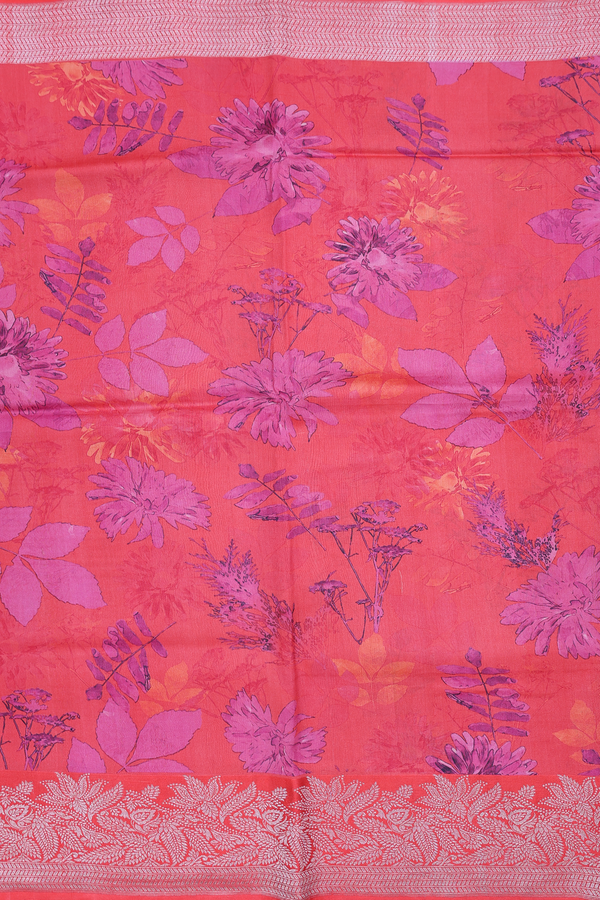 Tussar Silk Saree In Pink With Floral Design