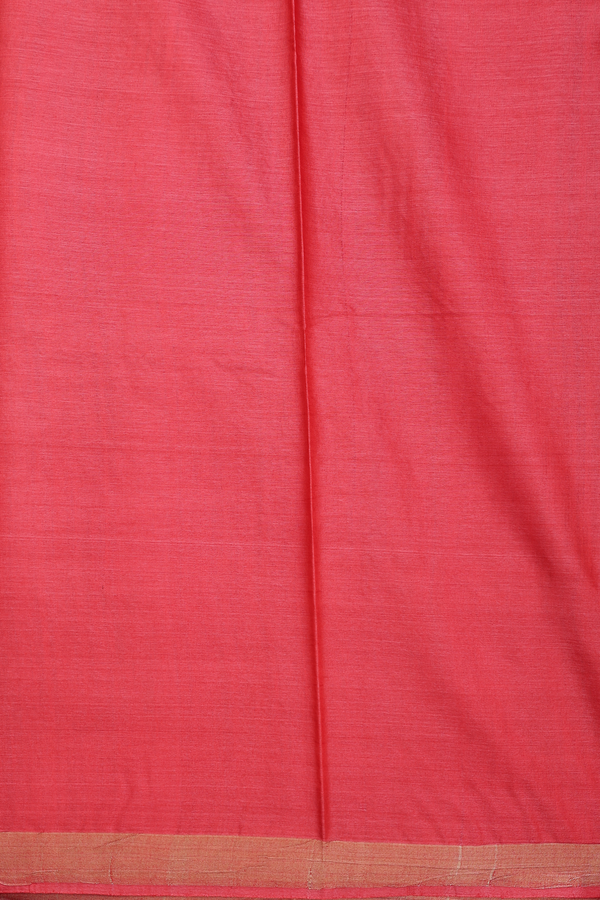 Tussar Silk Saree In Coral Red With Floral Buttas