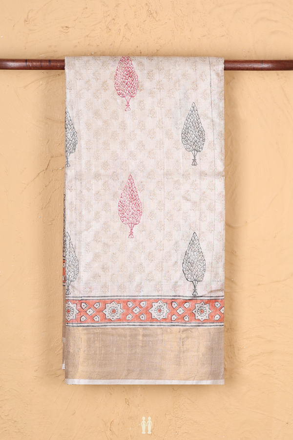 Tussar Silk Saree In Cream Color With Allover Buttas