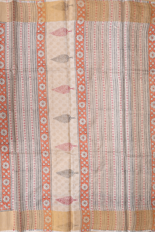 Tussar Silk Saree In Cream Color With Allover Buttas
